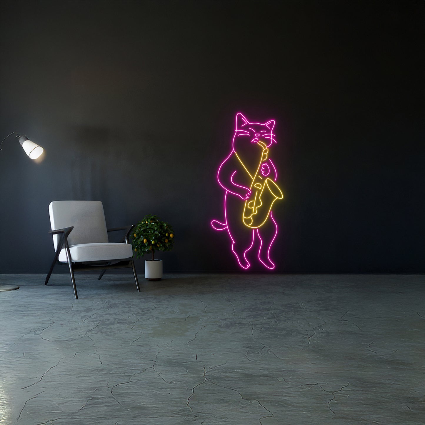 Cat Playing Saxophone Led Sign