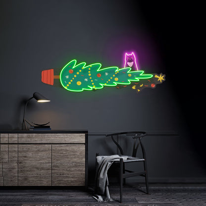 Cat Proof Christmas Tree Neon Sign Artwork For Sale - Shineneon