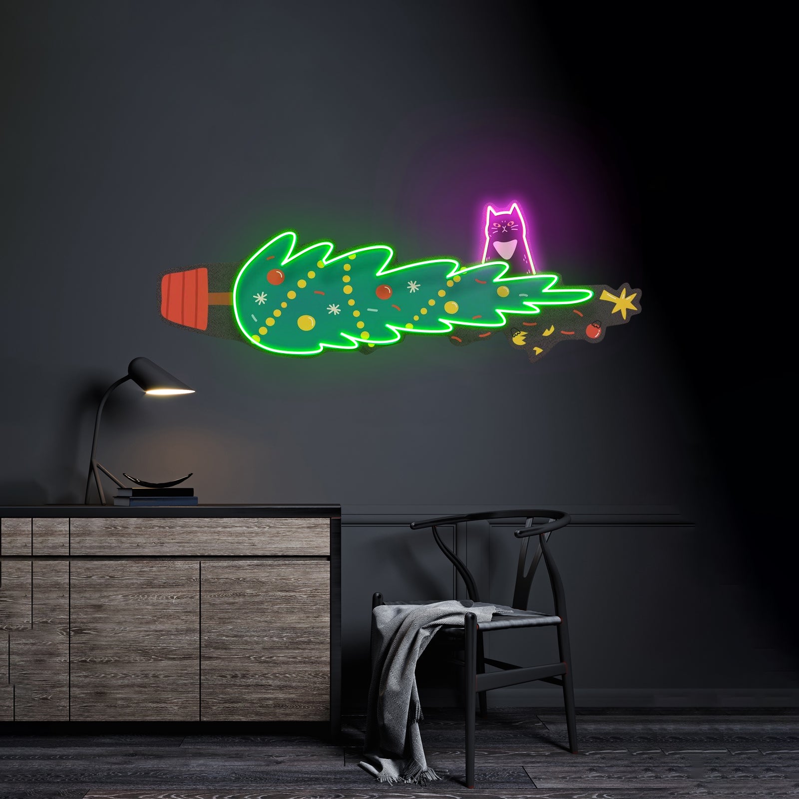 Cat Proof Christmas Tree Neon Sign Artwork For Sale