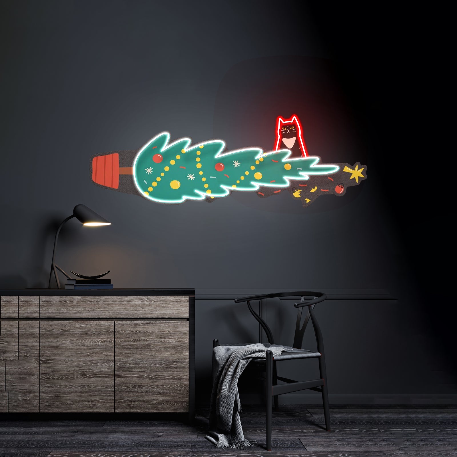 Cat Proof Christmas Tree Neon Sign Artwork For Sale