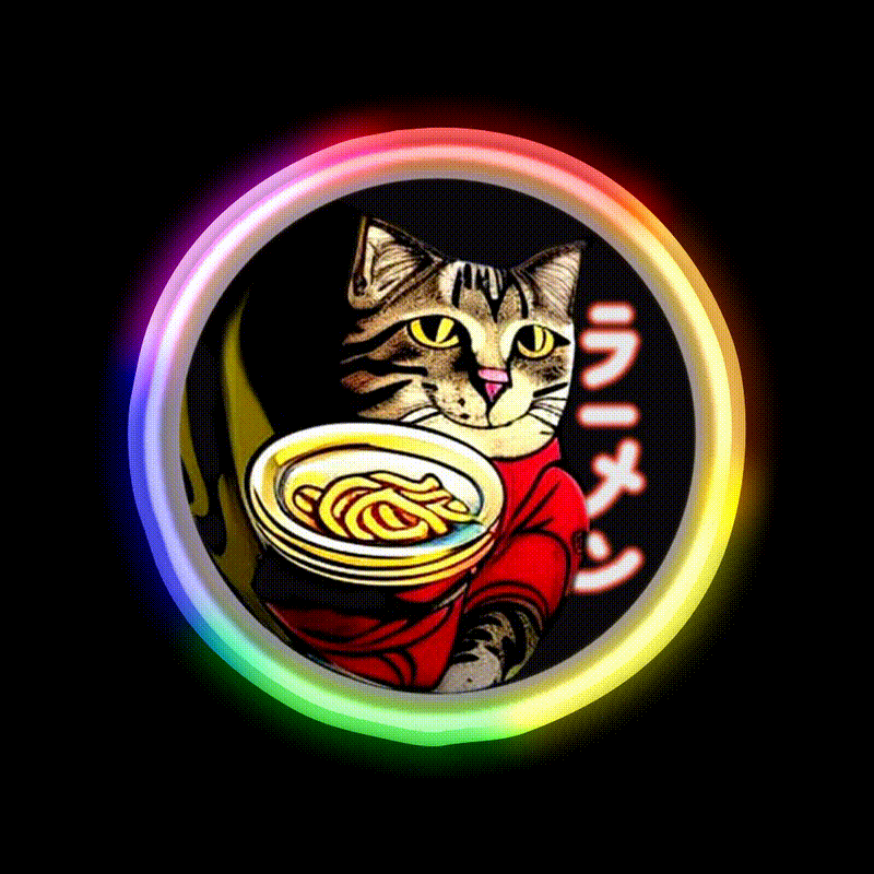 Cat Ramen Asian Cultural Led Neon Sign Rgb Color - LED neon sign close-up detail