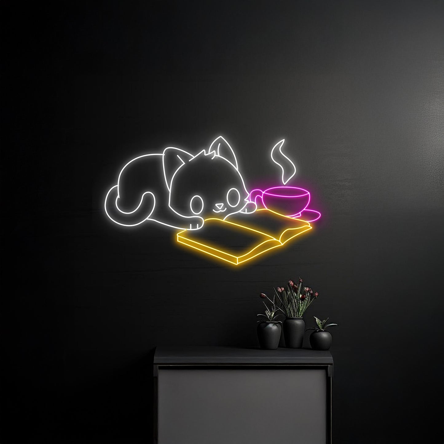 Cat Reading Book Neon Sign Reading Club Wall Neon Light