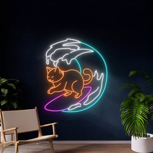 Cat Surfing Neon Sign