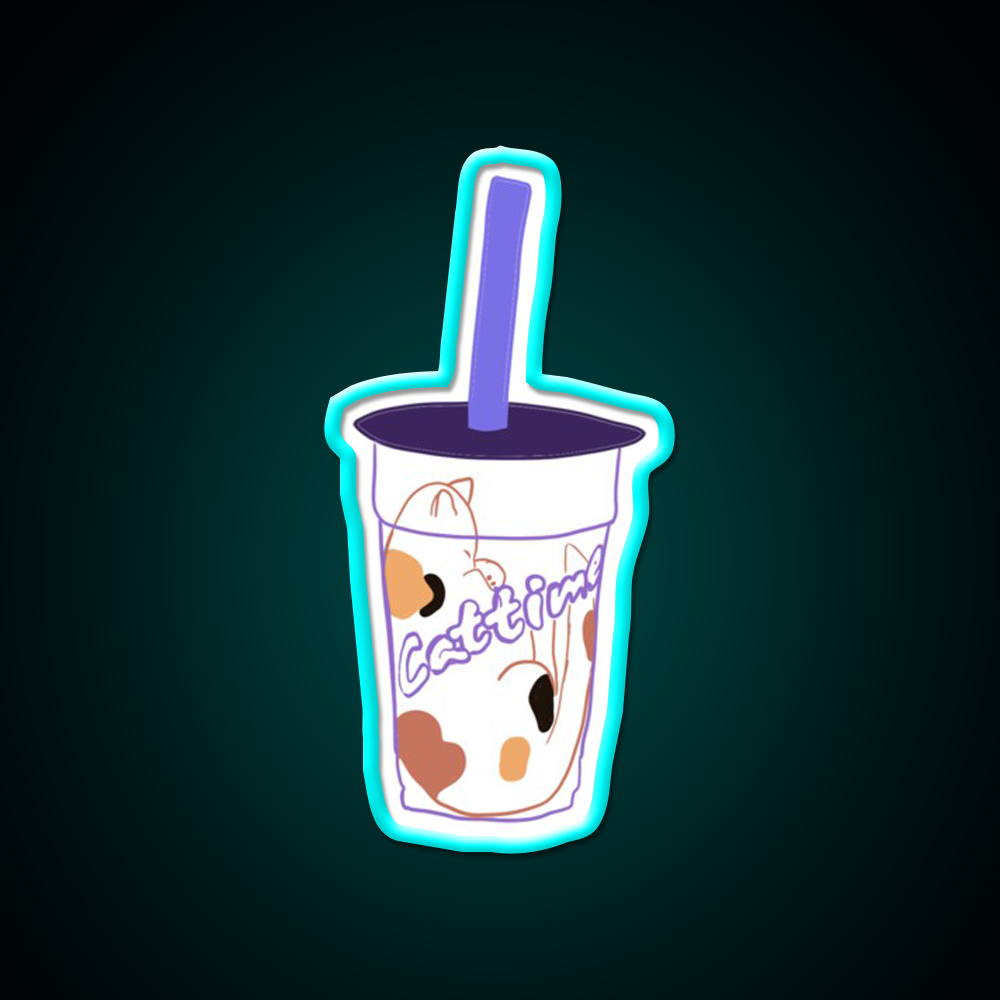 Cat Time Bubble Tea Led Neon Sign Chinese Food Rgb Color
