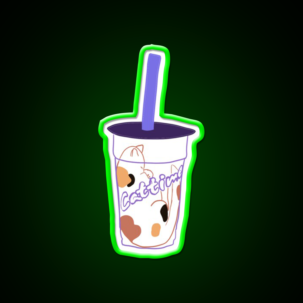 Cat Time Bubble Tea Led Neon Sign Chinese Food Rgb Color
