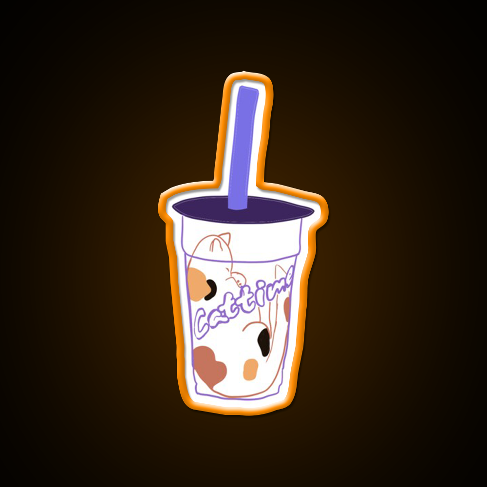 Cat Time Bubble Tea Led Neon Sign Chinese Food Rgb Color