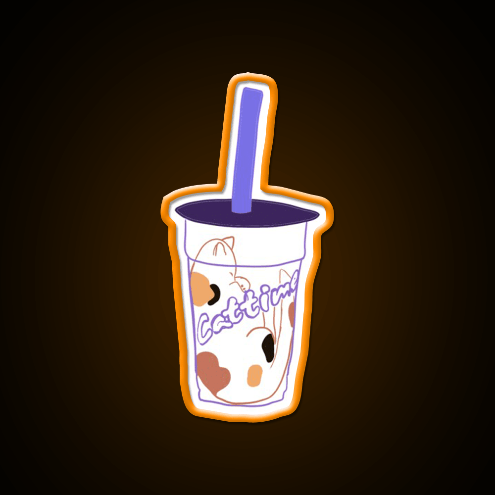 Cat Time Bubble Tea Led Neon Sign Chinese Food Rgb Color - Shineneon