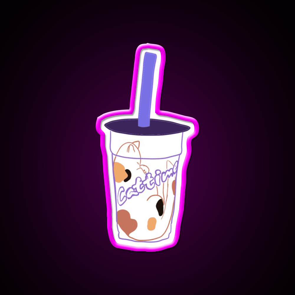 Cat Time Bubble Tea Led Neon Sign Chinese Food Rgb Color - Shineneon