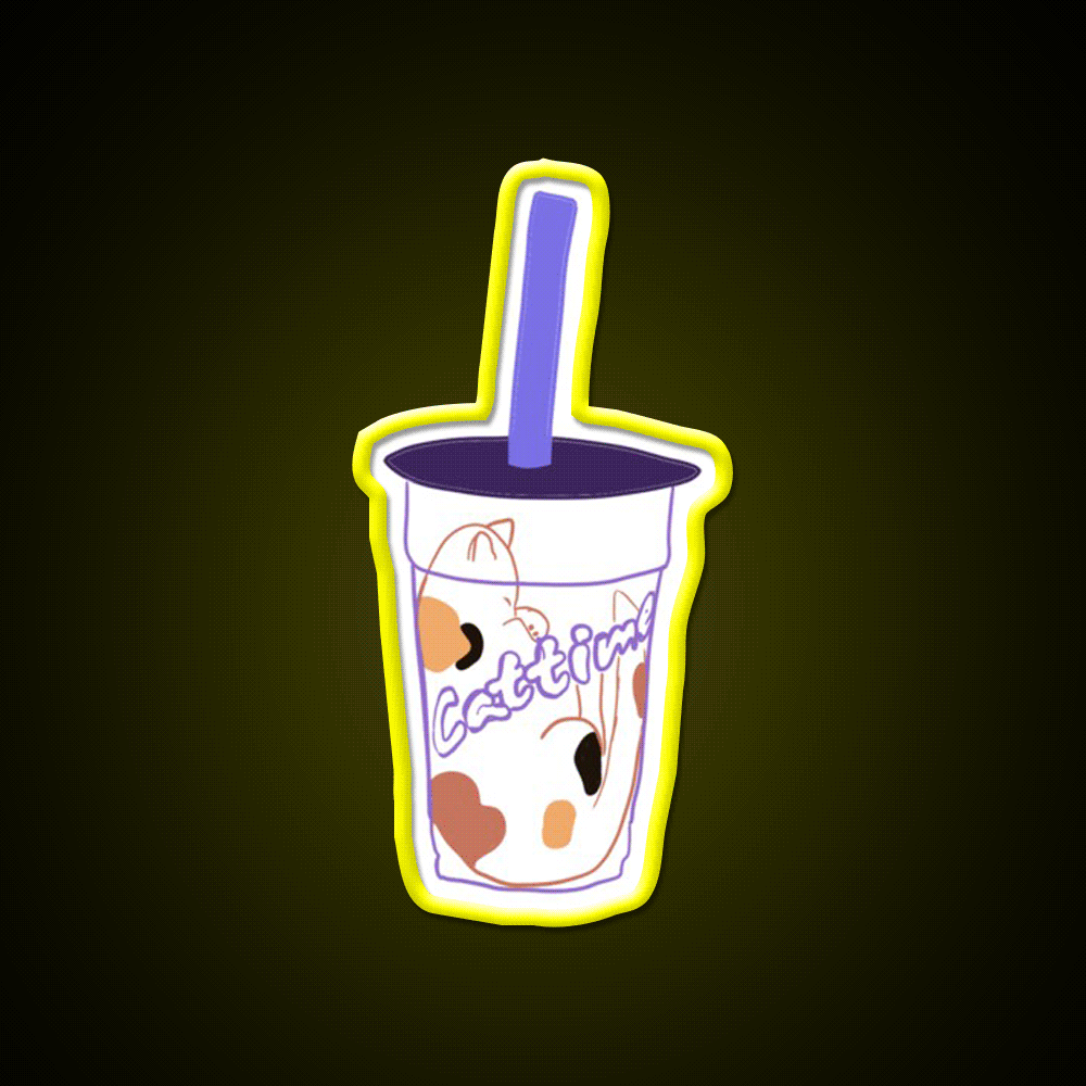 Cat Time Bubble Tea Led Neon Sign Chinese Food Rgb Color