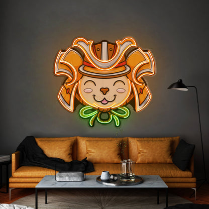 Cat Wearing Samurai Helmet Led Neon Sign Light Custom Led Signs - Shineneon