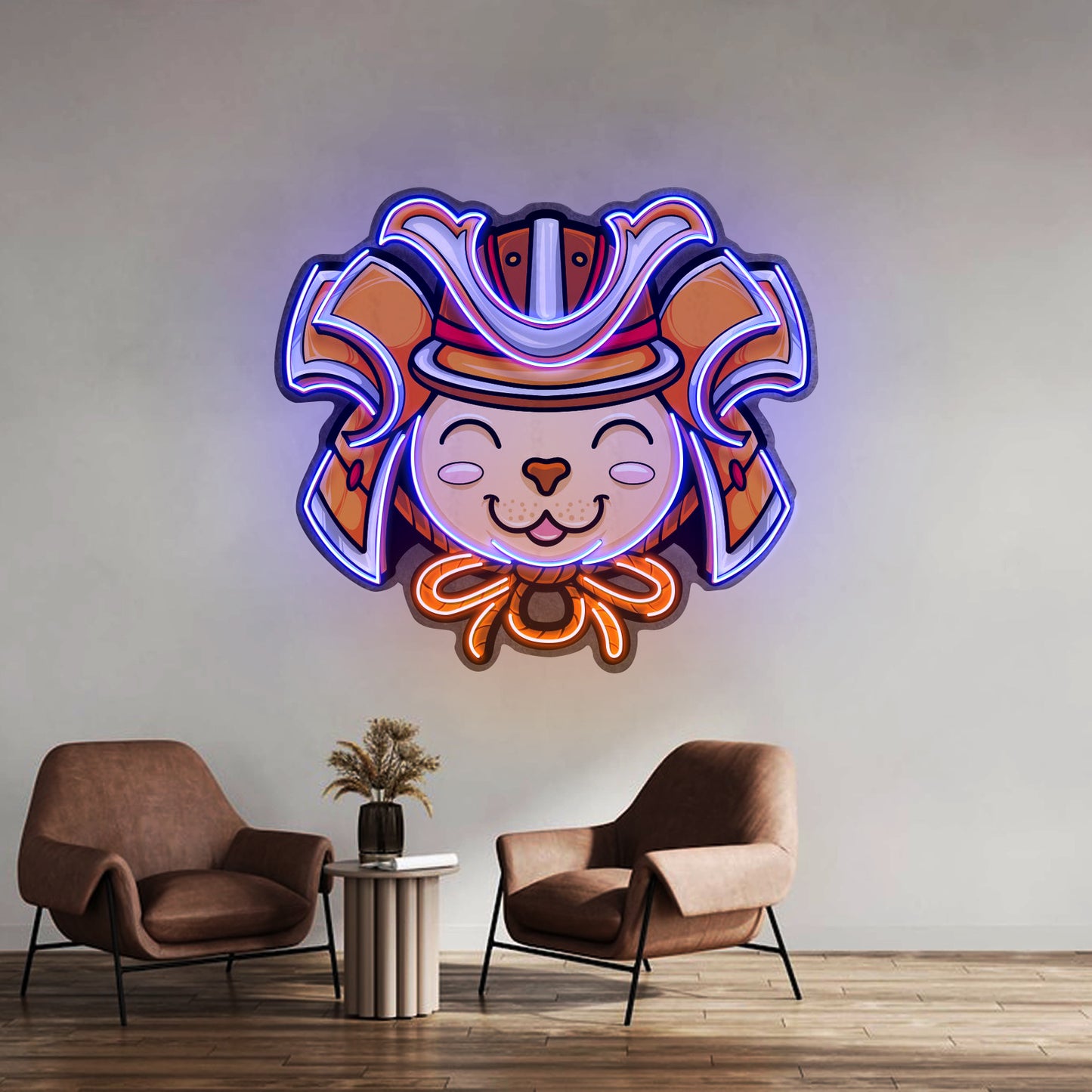 Cat Wearing Samurai Helmet Led Neon Sign Light Custom Led Signs