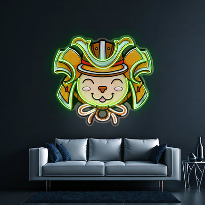 Cat Wearing Samurai Helmet Led Neon Sign Light Custom Led Signs