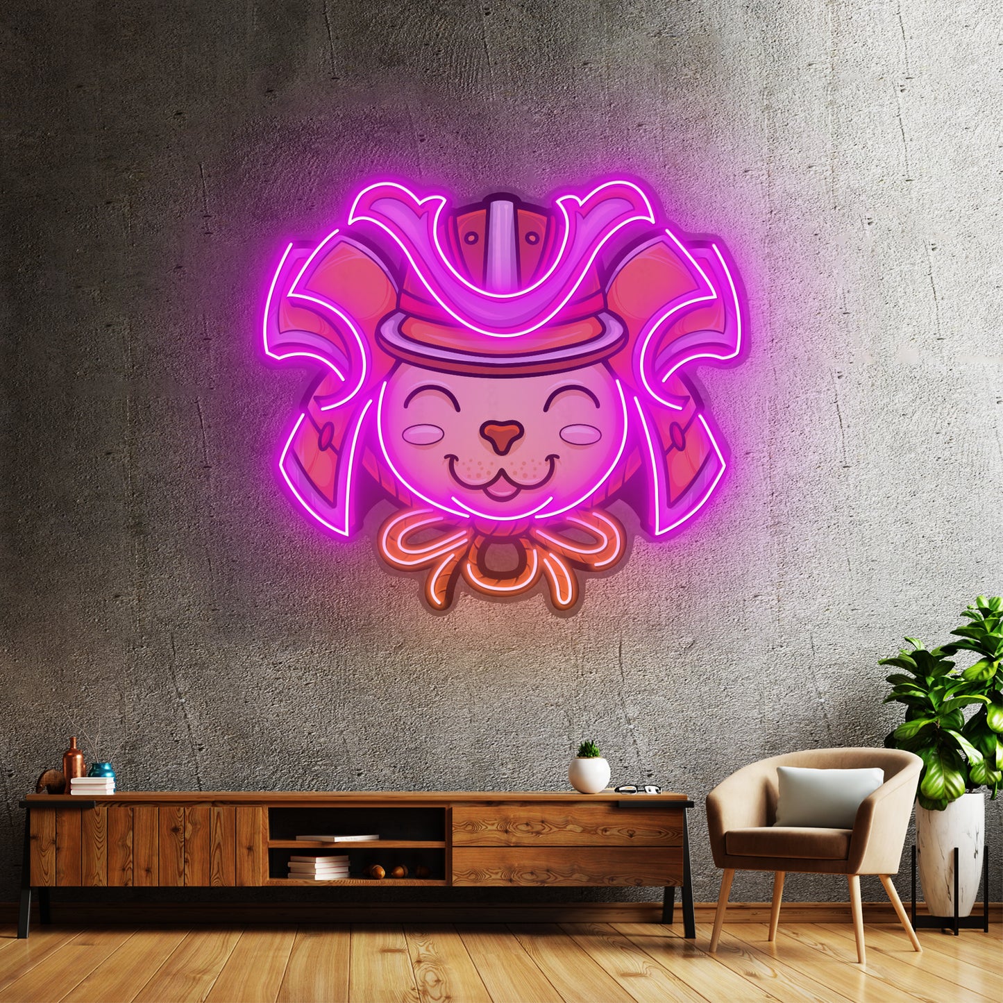 Cat Wearing Samurai Helmet Led Neon Sign Light Custom Led Signs