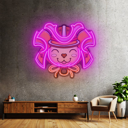 Cat Wearing Samurai Helmet Led Neon Sign Light Custom Led Signs