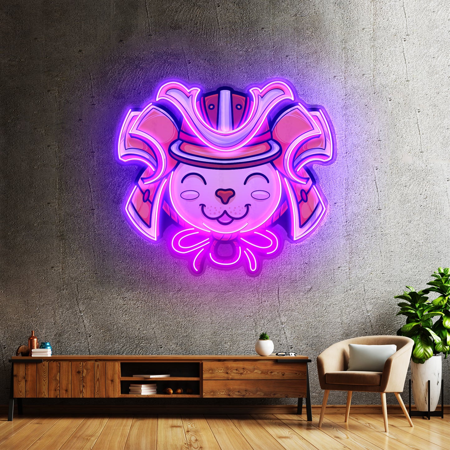 Cat Wearing Samurai Helmet Led Neon Sign Light Custom Led Signs