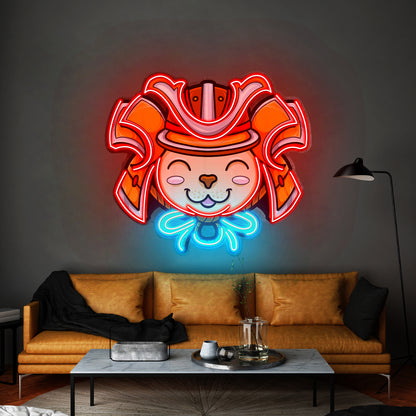 Cat Wearing Samurai Helmet Led Neon Sign Light Custom Led Signs