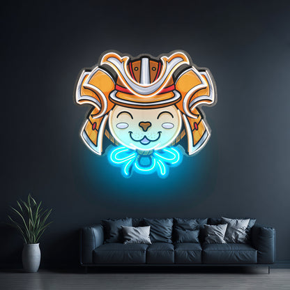 Cat Wearing Samurai Helmet Led Neon Sign Light Custom Led Signs