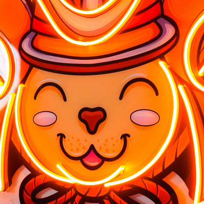 Cat Wearing Samurai Helmet Uv Printed Led Neon Sign Tropical Indoor Decor | Shineneon