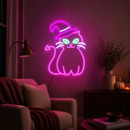 Cat Wearing Witch Hat LED Neon Sign - Shineneon