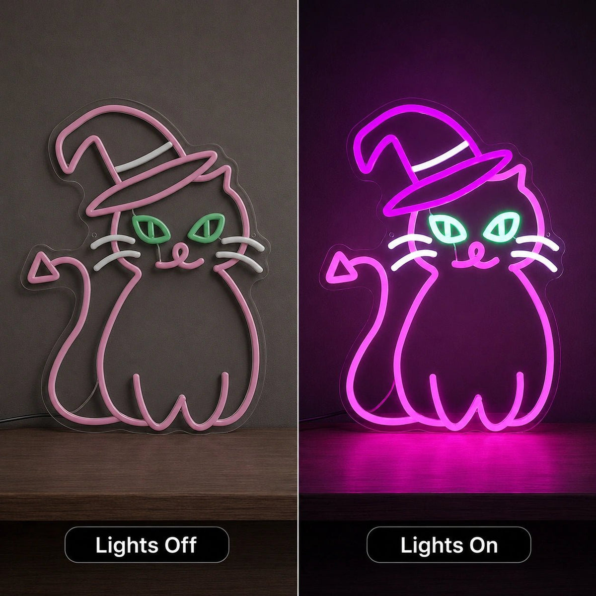 Cat Wearing Witch Hat LED Neon Sign - Shineneon