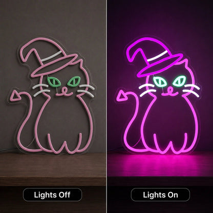 Cat Wearing Witch Hat LED Neon Sign - Shineneon