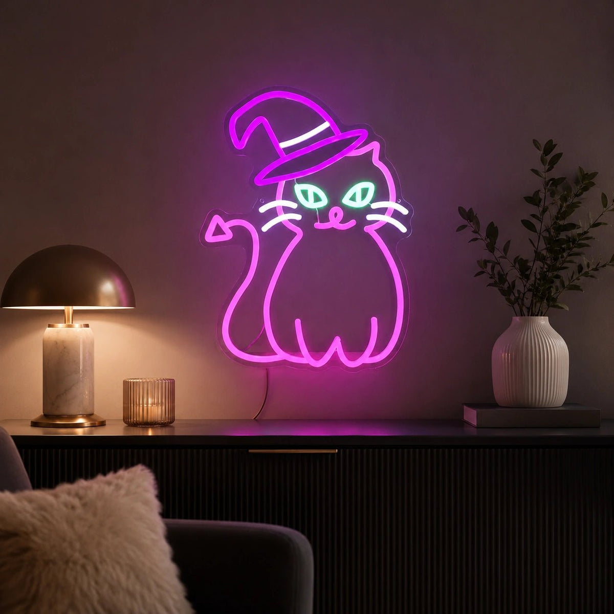 Cat Wearing Witch Hat LED Neon Sign - Shineneon