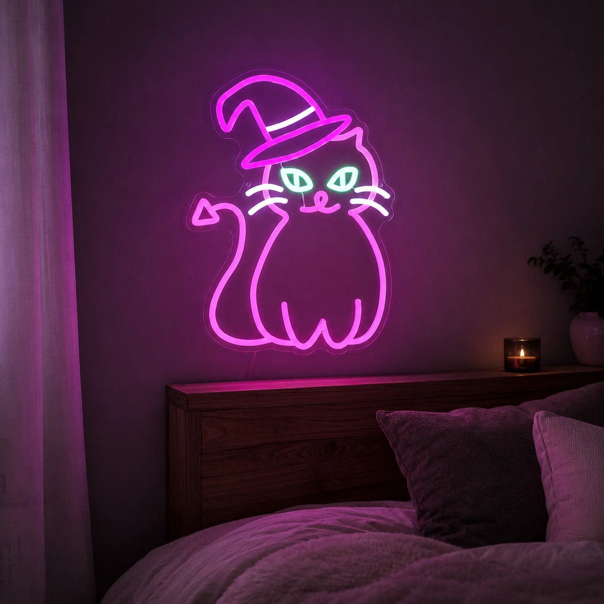 Cat Wearing Witch Hat LED Neon Sign - Shineneon