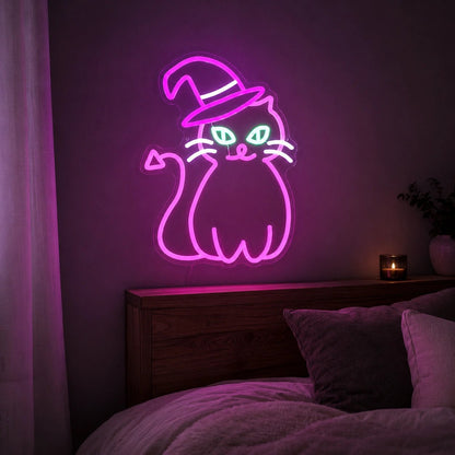 Cat Wearing Witch Hat LED Neon Sign - Shineneon