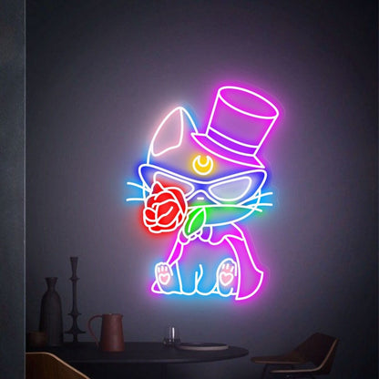 Cat With Rose Led Neon Sign Wall Art Decor | Shineneon