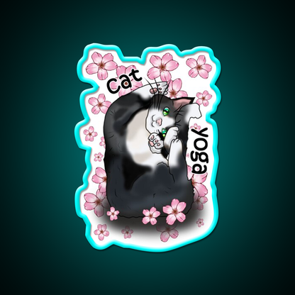 Cat Yoga With Flowers Yoga Led Neon Sign For Wellness Space Rgb Color
