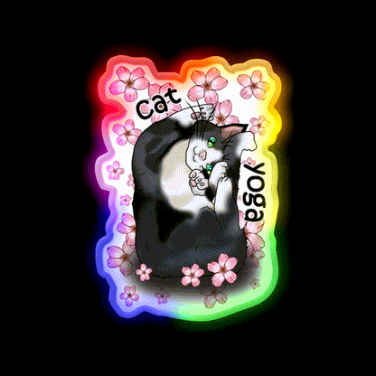 Cat Yoga With Flowers Yoga Led Neon Sign For Wellness Space Rgb Color