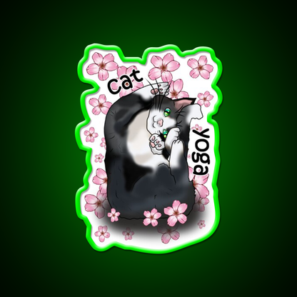 Cat Yoga With Flowers Yoga Led Neon Sign For Wellness Space Rgb Color