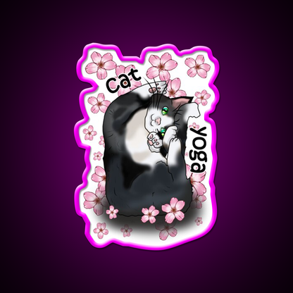 Cat Yoga With Flowers Yoga Led Neon Sign For Wellness Space Rgb Color