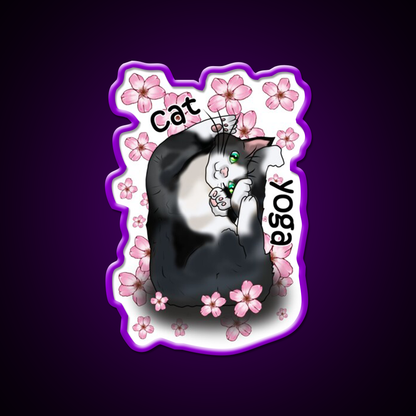 Cat Yoga With Flowers Yoga Led Neon Sign For Wellness Space Rgb Color