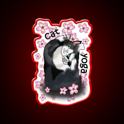 Cat Yoga With Flowers Yoga Led Neon Sign For Wellness Space Rgb Color