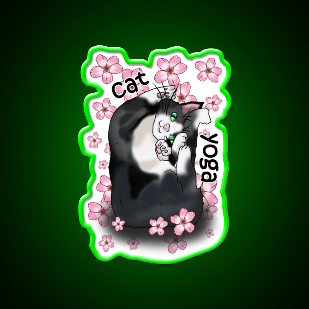 Cat Yoga With Flowers Yoga Led Neon Sign For Wellness Space Rgb Color - Shineneon