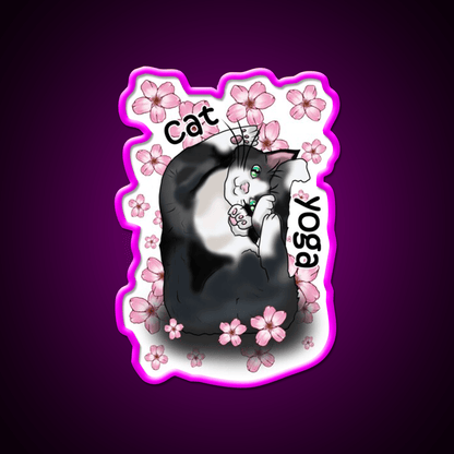 Cat Yoga With Flowers Yoga Led Neon Sign For Wellness Space Rgb Color - Shineneon