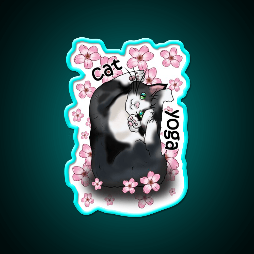 Cat Yoga With Flowers Yoga Led Neon Sign For Wellness Space Rgb Color - Shineneon