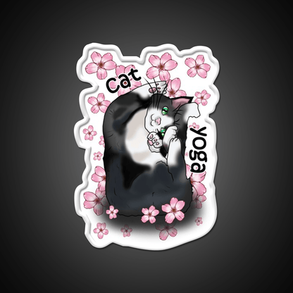 Cat Yoga With Flowers Yoga Led Neon Sign For Wellness Space Rgb Color - Shineneon