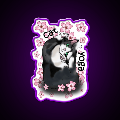 Cat Yoga With Flowers Yoga Led Neon Sign For Wellness Space Rgb Color - Shineneon