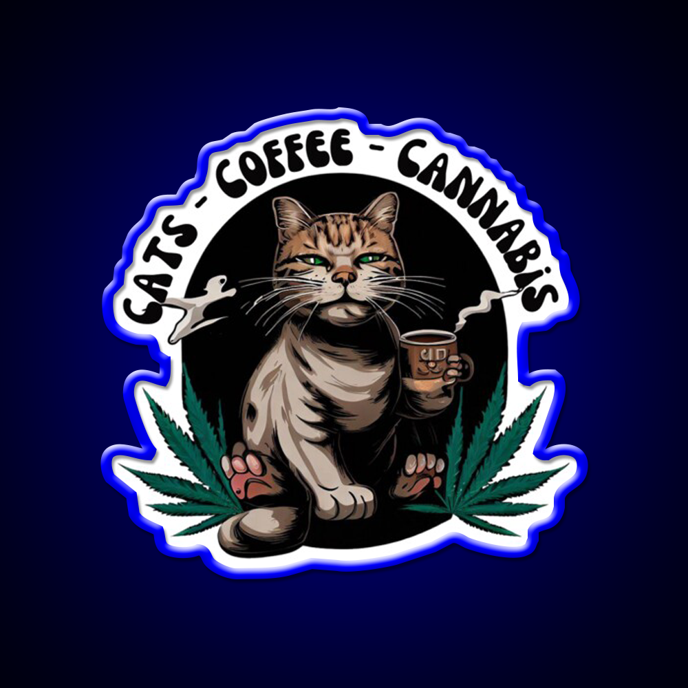 Cats Coffee Weed Weed Cat Stoner Hemp Inspired Green Leaf Led Neon Sign Rgb Color