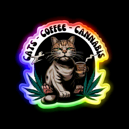 Cats Coffee Weed Weed Cat Stoner Hemp Inspired Green Leaf Led Neon Sign Rgb Color