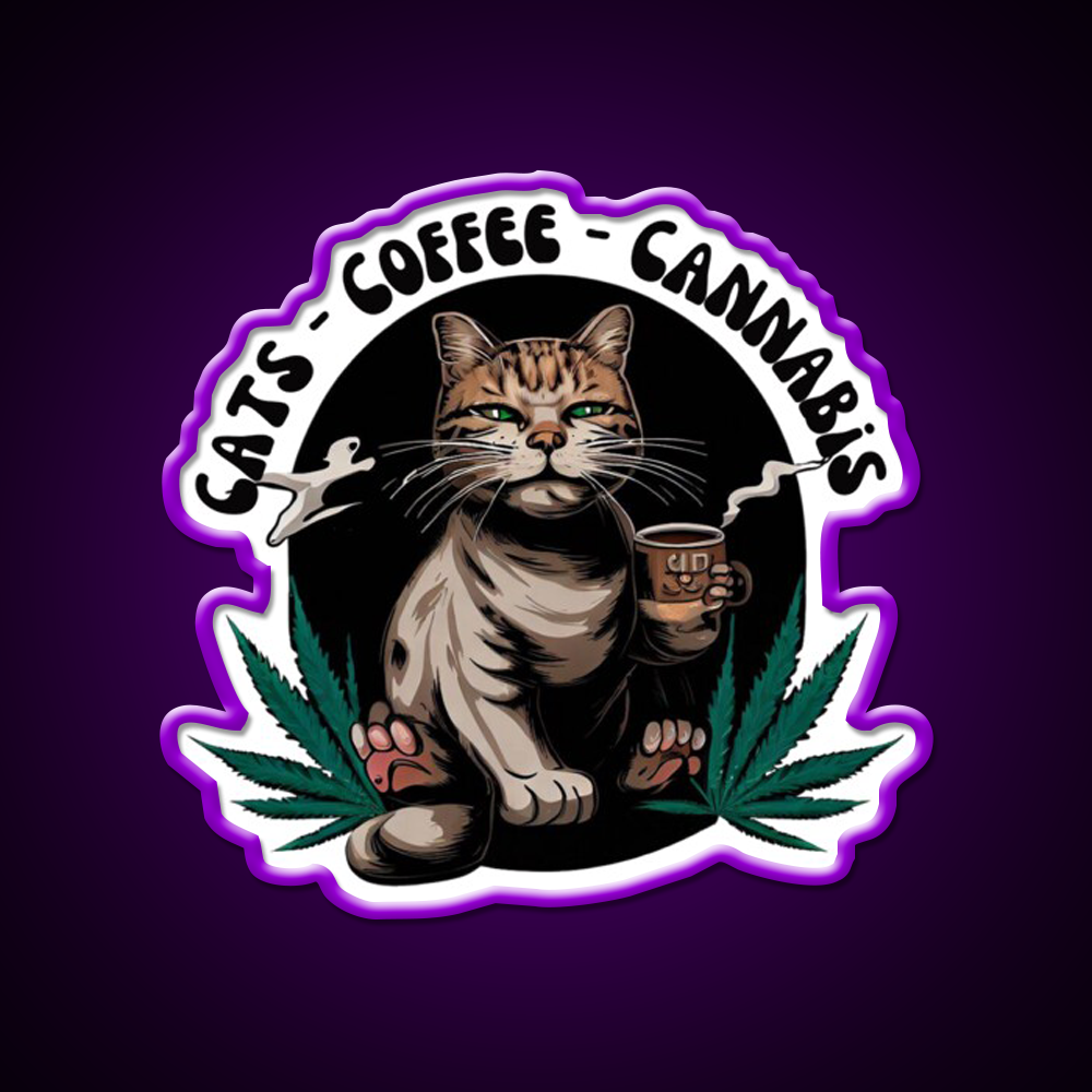 Cats Coffee Weed Weed Cat Stoner Hemp Inspired Green Leaf Led Neon Sign Rgb Color