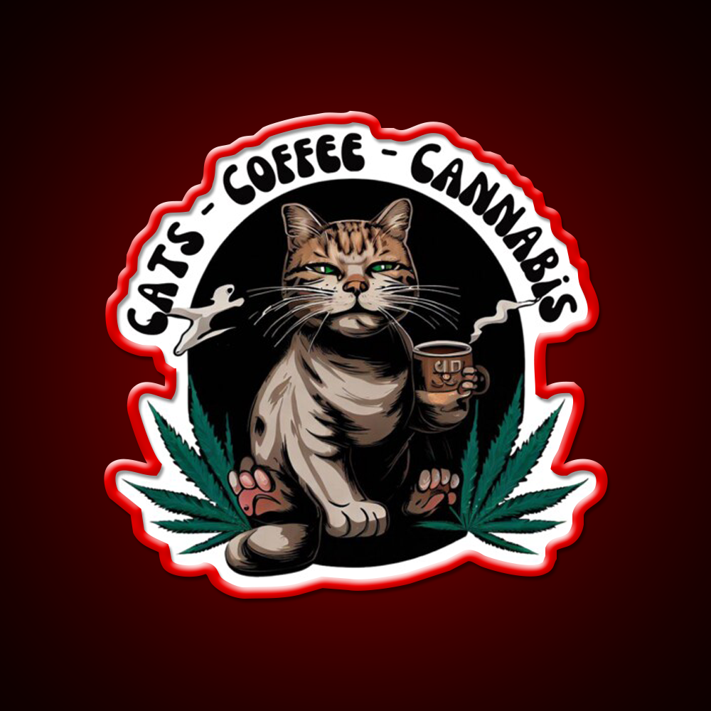 Cats Coffee Weed Weed Cat Stoner Hemp Inspired Green Leaf Led Neon Sign Rgb Color