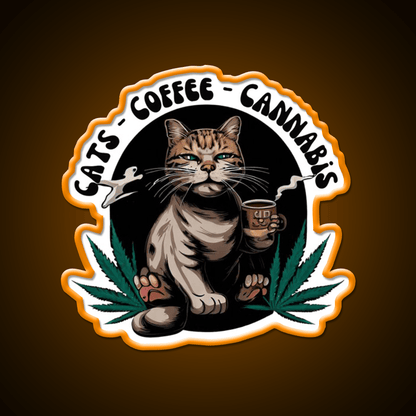 Cats Coffee Weed Weed Cat Stoner Hemp Inspired Green Leaf Led Neon Sign Rgb Color - Shineneon