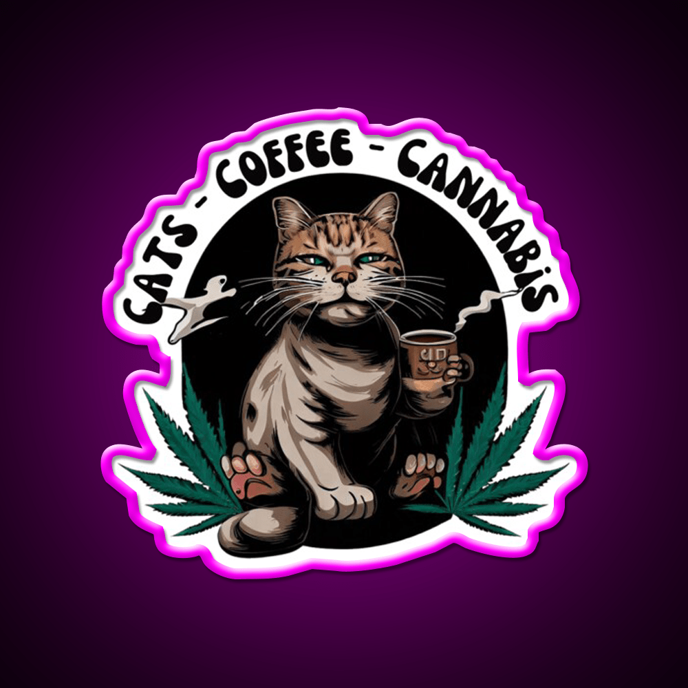 Cats Coffee Weed Weed Cat Stoner Hemp Inspired Green Leaf Led Neon Sign Rgb Color - Shineneon