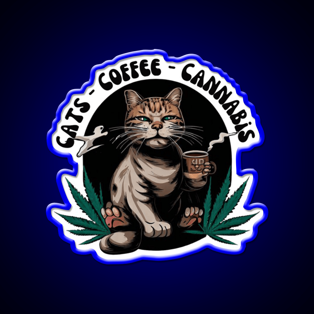 Cats Coffee Weed Weed Cat Stoner Hemp Inspired Green Leaf Led Neon Sign Rgb Color - Shineneon