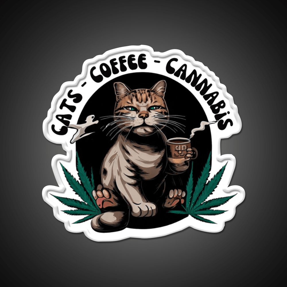 Cats Coffee Weed Weed Cat Stoner Hemp Inspired Green Leaf Led Neon Sign Rgb Color - Shineneon