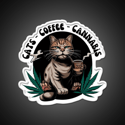 Cats Coffee Weed Weed Cat Stoner Hemp Inspired Green Leaf Led Neon Sign Rgb Color - Shineneon