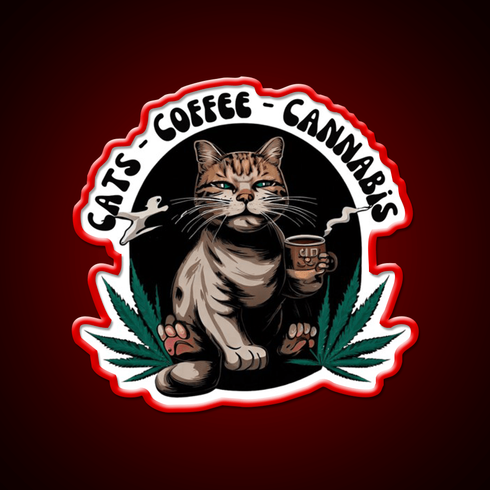 Cats Coffee Weed Weed Cat Stoner Hemp Inspired Green Leaf Led Neon Sign Rgb Color - Shineneon